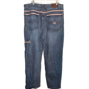 Vintage Marithé‎ François Girbaud Jeans 36x31 Blue Baggy Wide Leg Orange Trim